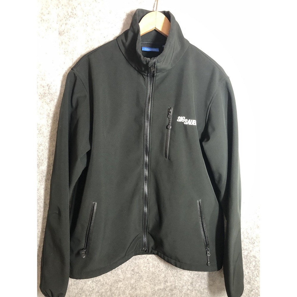 Sig Sauer Jacket Mens Medium Black Softshell Full Zip Fleece Lined Pockets